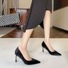 Golden velvet thin heels banquet shallow high heels female pointed single shoes female celebrity elegant temperament
