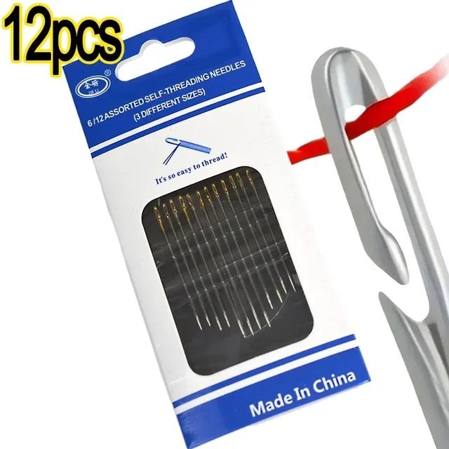 

12/120 шт. Иглы для слепого шитья из нержавеющей стали для пожилых людей с большим боковым ушком, инструменты для шитья с самовдевающейся нитью для DIY ювелирных изделий, ручной работы