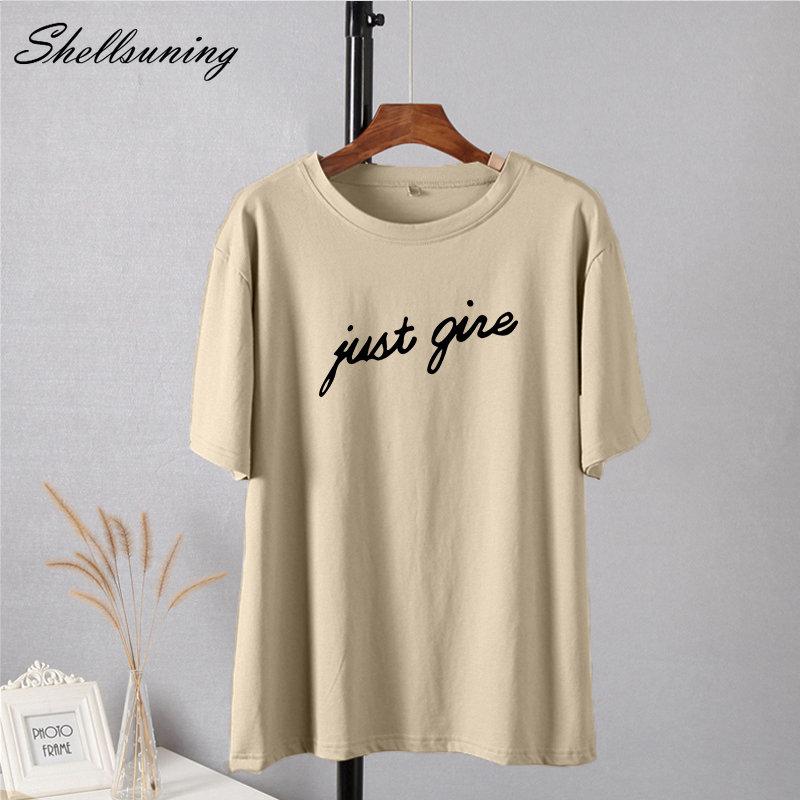 Shellsuning Casual Lose T Shirts Frauen Sommer Trendy Baumwolle Harajuku Graphic Tees Weibliche Einfache Kurzarm Brief Gedruckt Tops
