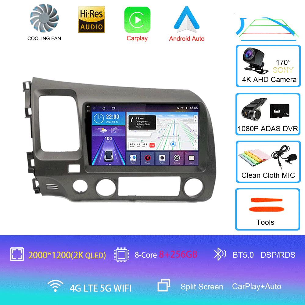 For Honda Civic 8 2005-2012 Car Radio Multimedia Player GPS Navigation 2din Auto Stereo DVD 4G WiFi Carplay Android 14