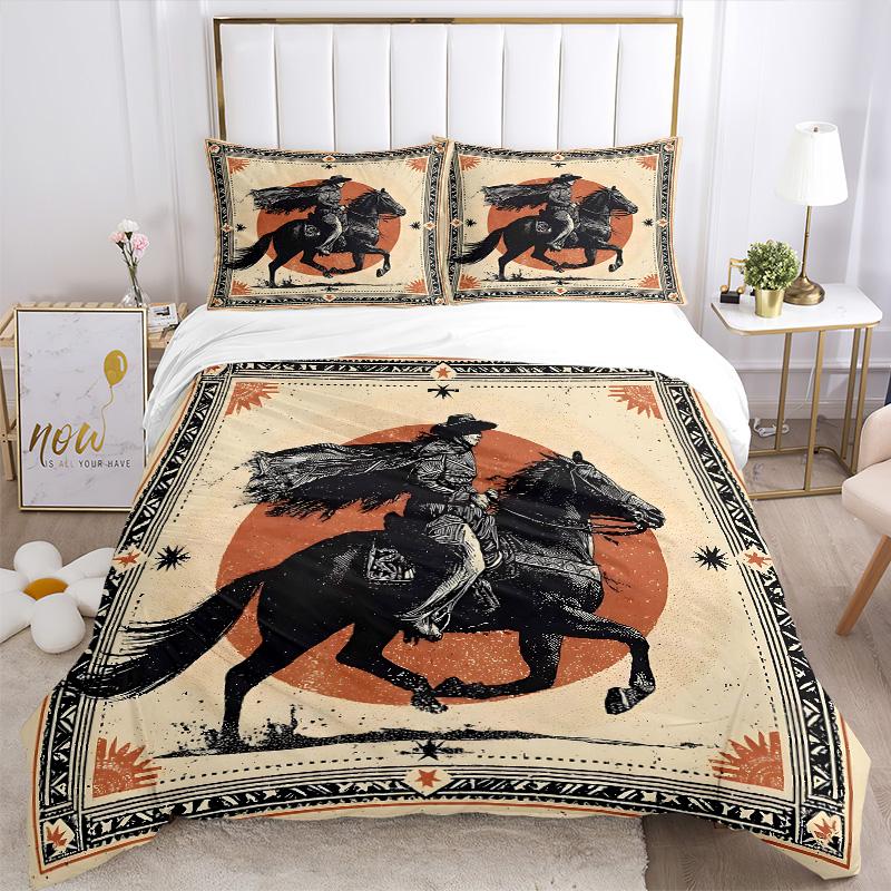 Western Horseman Print 3Pcs Bedding Setduvet Cover With 2 Bedropillowcase Home Birthday Gift