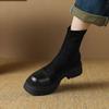 Krazing Pot Microfiber Flock Autumn Winter Shoes Thick Med Heels Size 43 Modern Boots Stretch Ankle Boots