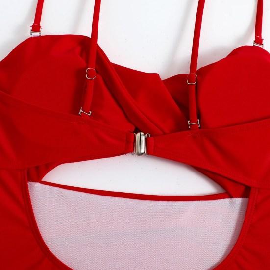 Women Monokini Hollow Out Spaghetti Strap Low-cut Backless Push Up Swimming Padded