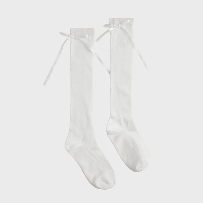 Ribbon Cotton Ribbed High Socks