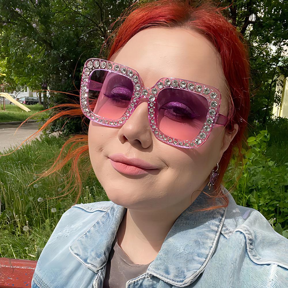 Crystal Oversized Sunglasses for Women Rhinestone Square Diamond Sun Glasses Retro Big Frame Sparkling Eyewear  New