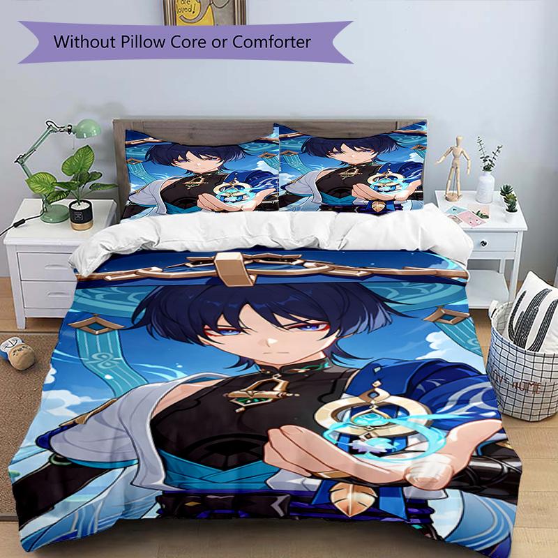 3pcs Genshin Impact Wanderer1 Design Cover Set - HD Printed Bedding with 1 Cover and 2 Pillowcases - Perfect for Home and Dorm Decor