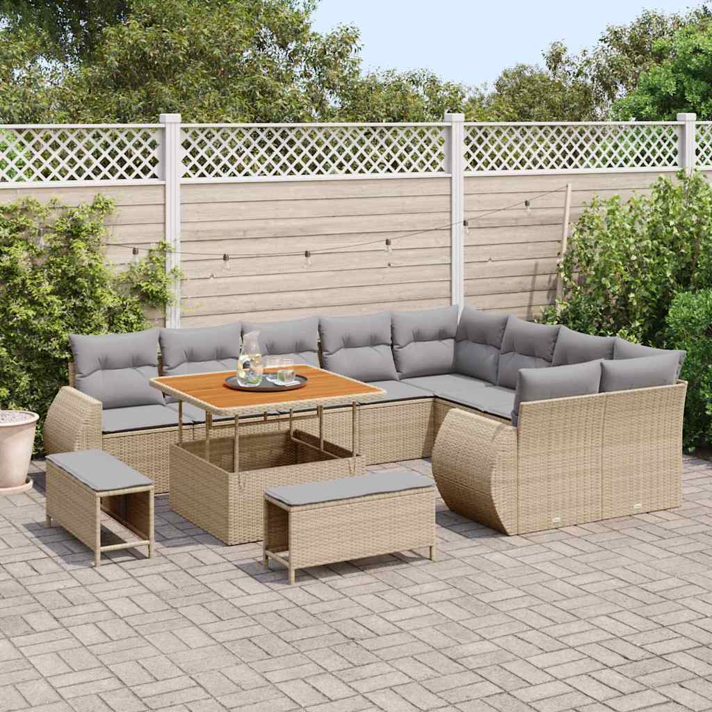 Garden Sofa Set 12 pcs Beige Poly Rattan