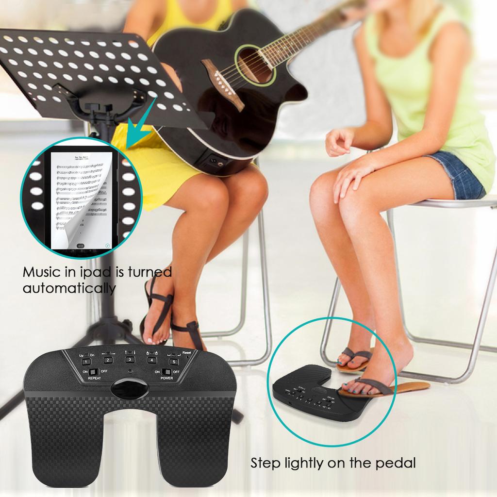 Wireless Page Turner Pedal Built In Rechargeable Battery Compatible with for Tablets Smartphones
