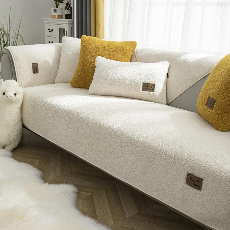 Lamb's Wool Sofa Cushion Winter Thickened Plush Winter Non-slip Sitting Cushion Simple Modern Sofa Cover Cover Cloth Towel