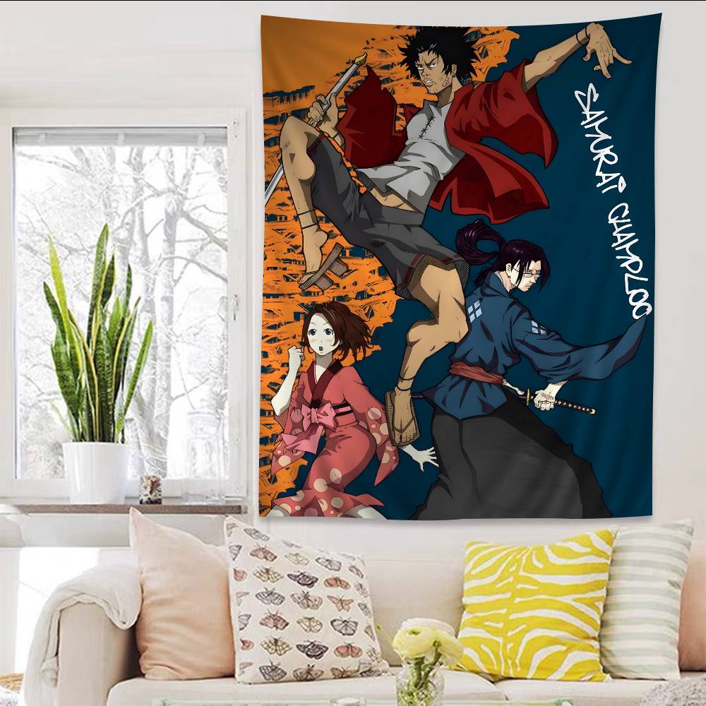 Vintage Samurai Champloo Anime Colorful Tapestry Wall Hanging Hippie Flower Wall Carpets Dorm Decor Japanese Tapestry