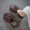 Johnature Genuine Leather Peep Toe Wedges Slippers Versatile Thick Soled Comfortable Women's Outdoor Slides