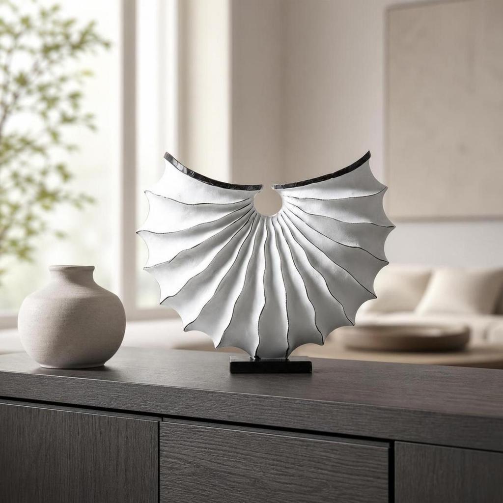 Geometric Shell Sculpture Matte with Base Black for Mantel, Homeowners