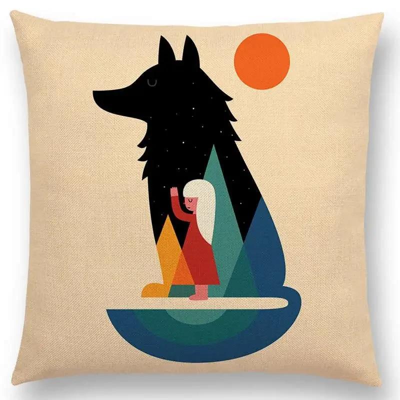 Latest Day Night Sun Moon Child With Animals Friends Wolf Bear Elephant Rabbit Cushion Cover Home Decor Sofa Throw Pillow Case
