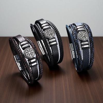 Braided Leather Rope Bracelet Fashion Punk Style Multi-layer Men's Bracelet Fashion Trend Compass Personality Bracelet