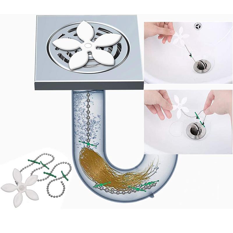 2Pcs Premium Drain Hair Catcher Flower Shower Hair Cleaning Chain Bathroom Drain Strainer Hair Catcher Chain Hook