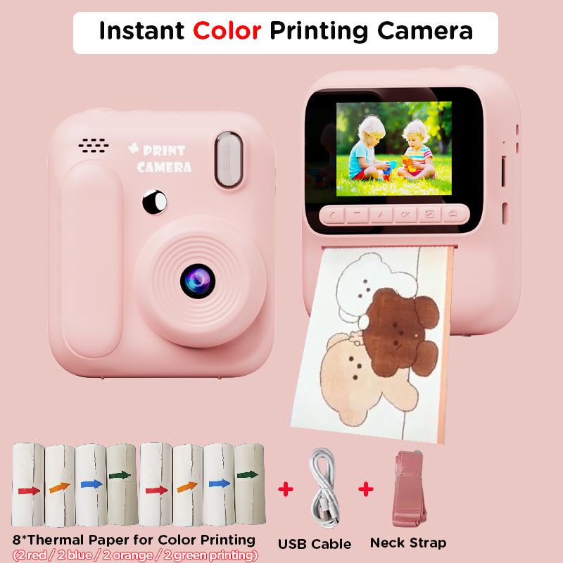 Kids Instant Color Printing Camera 1080P Colorful Po Thermal Print Toys Camera Video Games Music Children Boys Girls Gifts