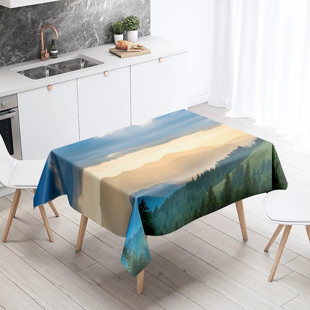 Natural Scenery Tablecloth Landscape  Anti-fouling Waterproof Rectangular Kitchen Dining Table Home Decoration