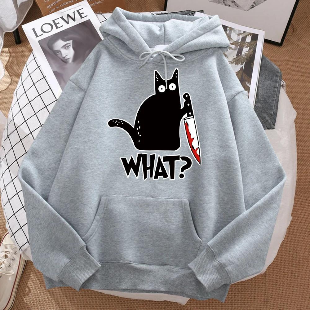 That Cute Little Black Cat Is Holding a High-quality Casual Hoodie with Knife Pattern Printed Men's Hoodie