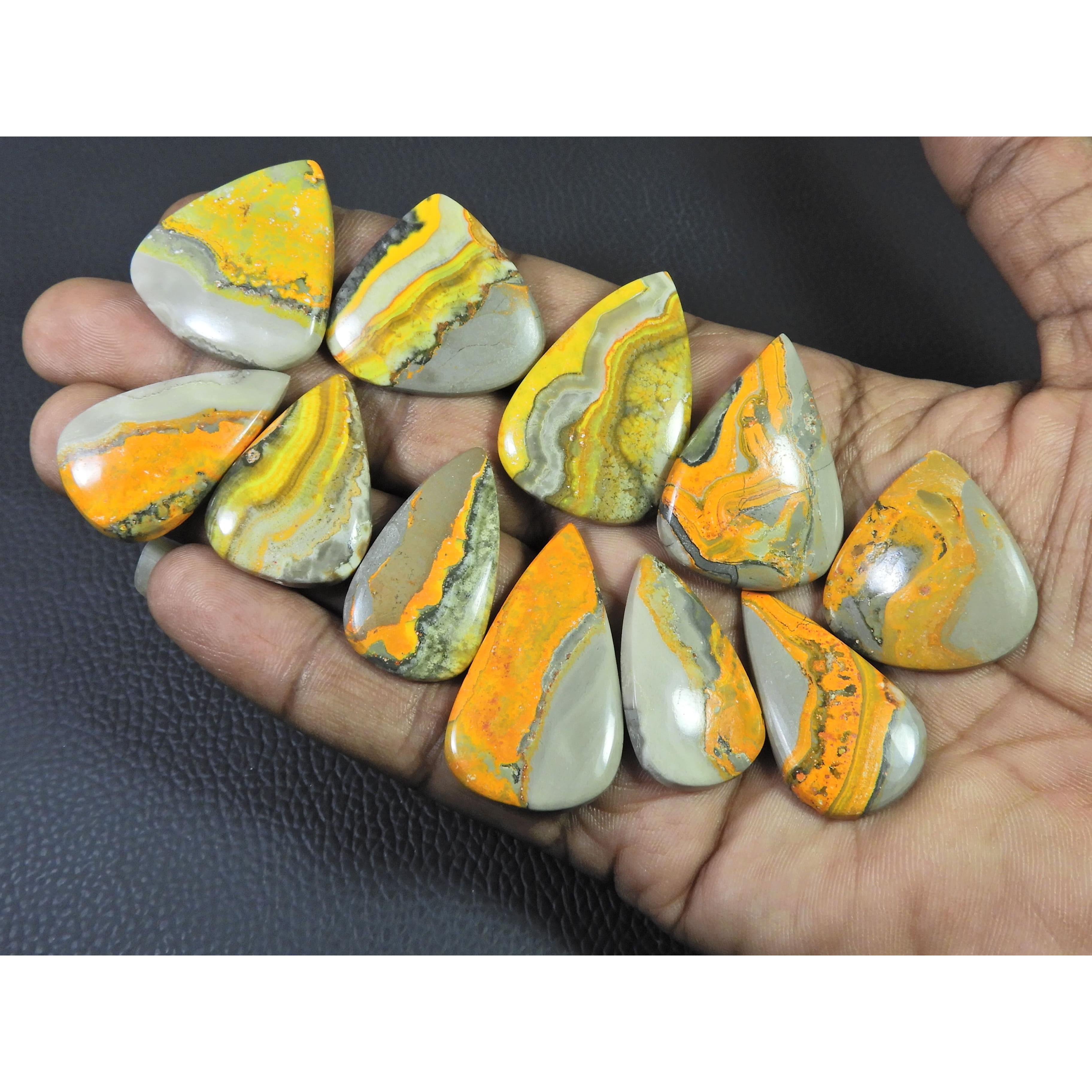 308Cts. Natural Bumble Bee Jasper Pear Cabochon Loose Gemstone 11Pcs Lot C-2273