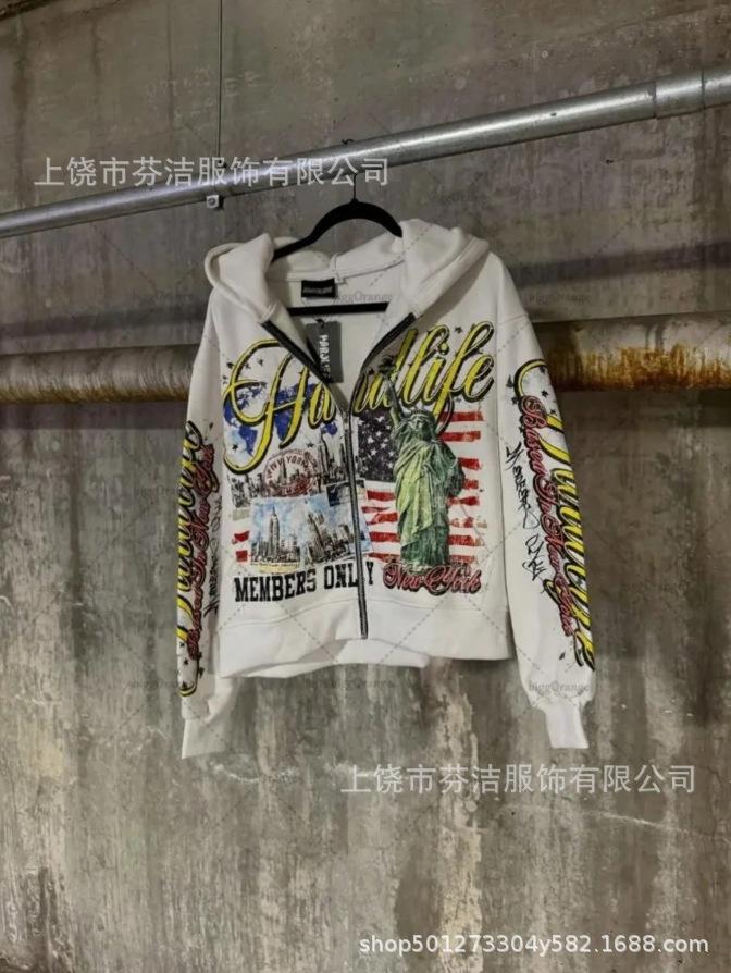 American retro free Muse 3D printed zipper hooded sweater, men's and women's high street graffiti cardigan Y2K trendy clothes