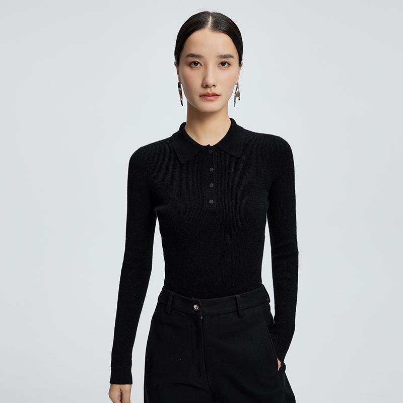 Women's Elegant Slim Fit Cashmere Polo Neck Sweater - Autumn/Winter Wool Knit Top