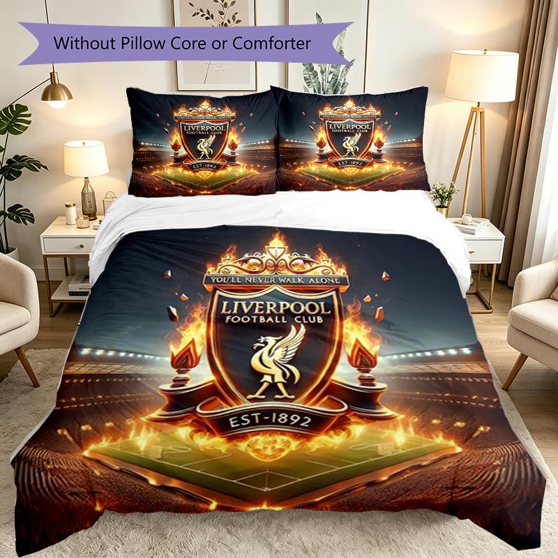 3pcs Liverpool FC Duvet Cover Set, Home Printed Bedding Set, Breathable and Cozy Bedclothes Suitable For Festival Decor