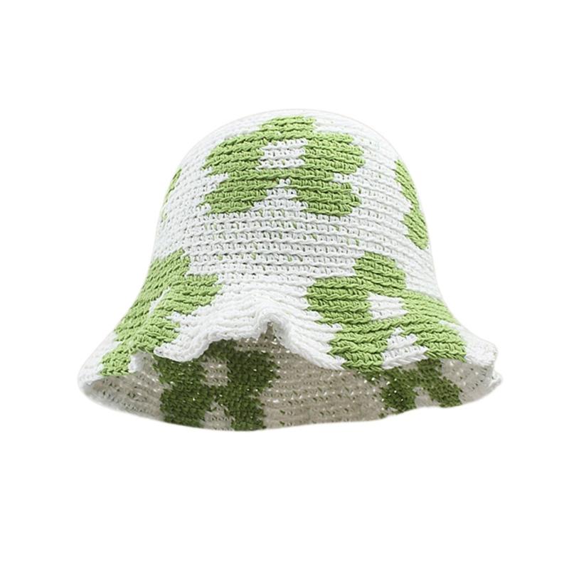 Spring Fisherman Hat for Woman Weaving Bucket Hat Crochet Flower Wide Brims Hat