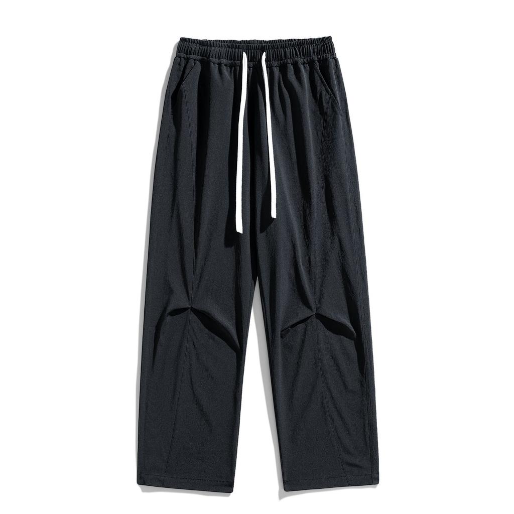 Men's Summer Quick Drying Casual Pants, Men's Loose and Straight Tube Hanging Wide Leg Pants, Bubble Wrap Wrinkled Men's Pants