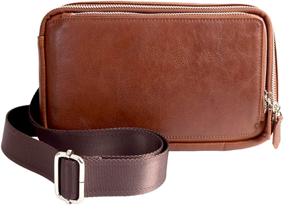 

[Dom Teporna] Men s Body Bag, Genuine Italian Leather, Compact, 2-Way (Vertical, Horizontal, Front, Clutch, Shoulder, Crossbody), Dark Brown