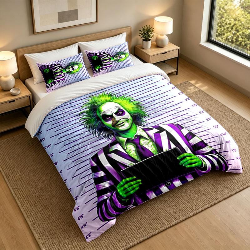 3Pcs Bedding SetBeetlejuice Soft Bed Sheet and Two Pillowcases Home Bedroom Decor