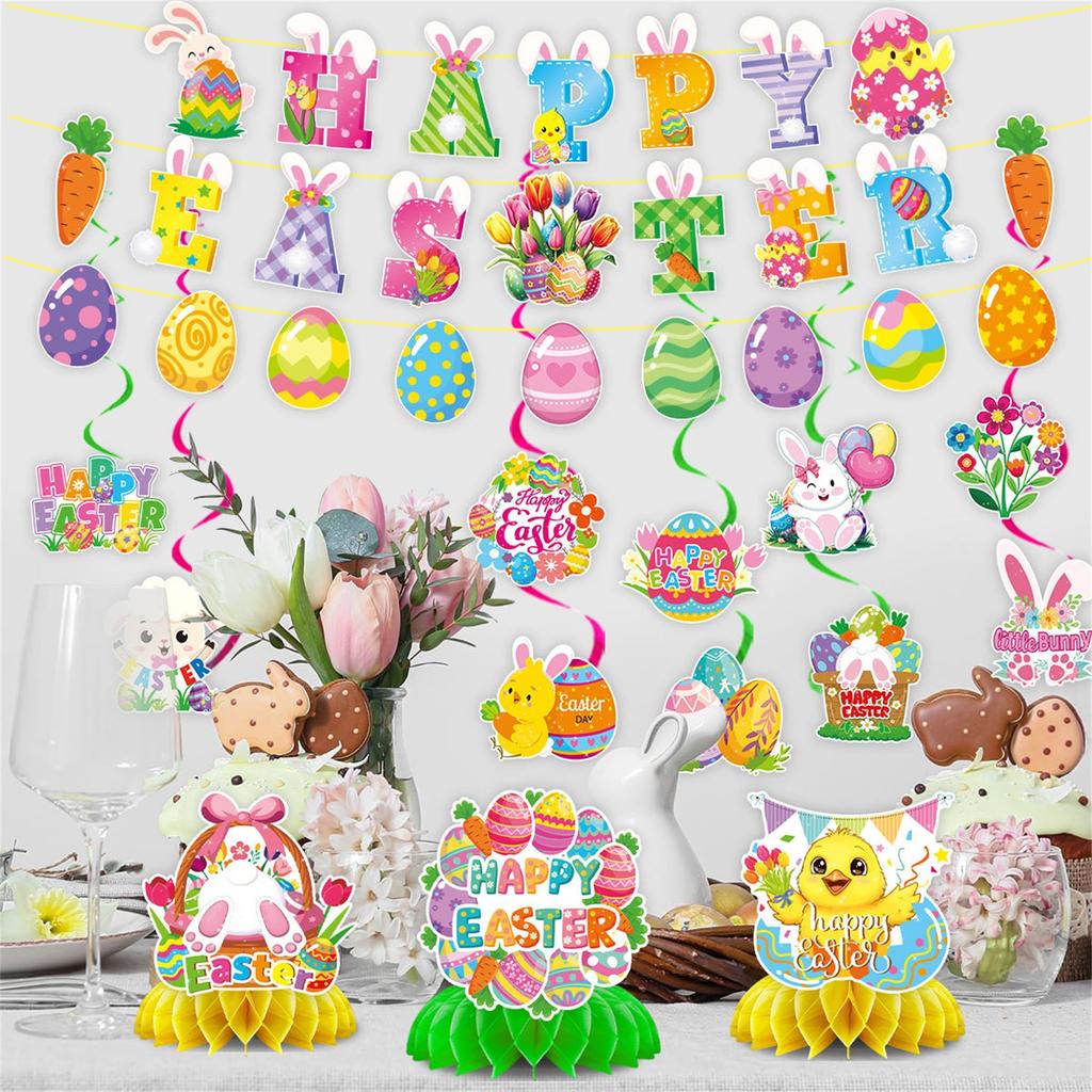 Easter Party Decoration Easter Flag Spiral Hanging Honeycomb Ornament Scene Arrangement