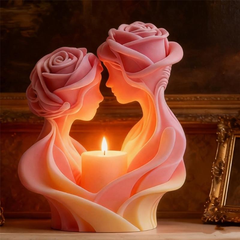 Easy Releases Flexible Silicone Rose Couple Mold for Scented Candle Soap Making Multipurpose Food Grade Crafting Use