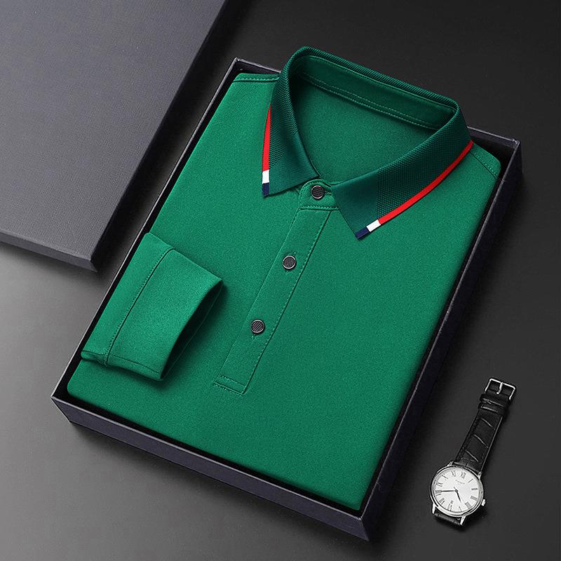 Spring and Autumn Men's Solid Color Shirt Simple All-Match T-shirt High Quality Polo Shirt