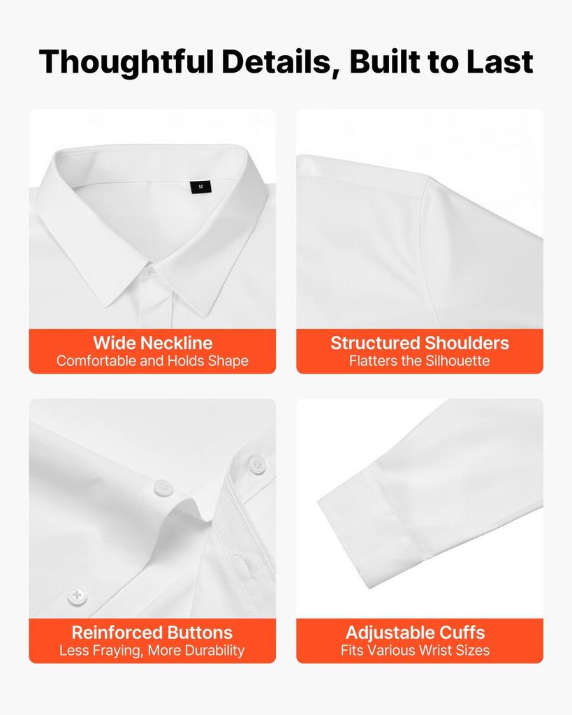Men's Button Up Shirt, Mens Long Sleeve Wrinkle-free Button Down Dress Shirts, Slim Fit Soft Stretch Fabric for Business Casual or Formal, Work,