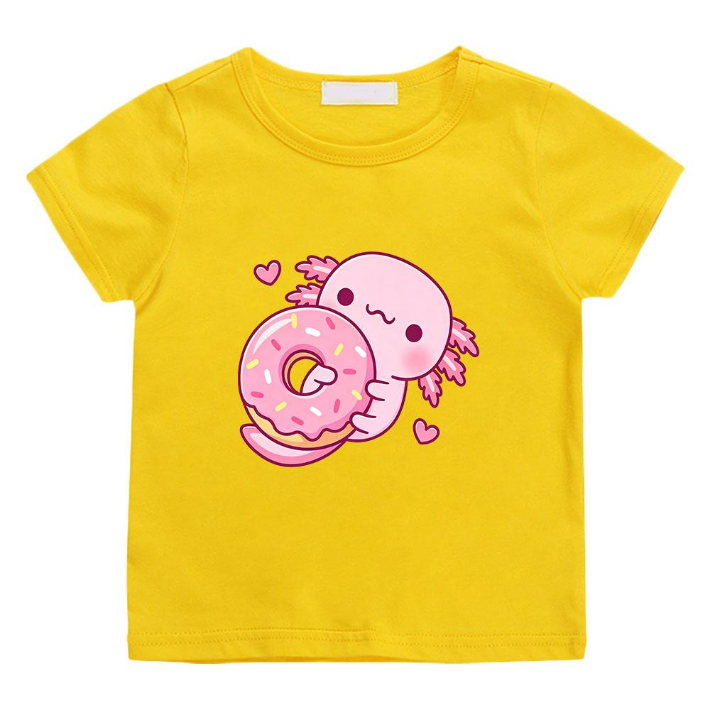 Cute Pink Axolotl Children's T-shirt Cartoon Print 100 %Cotton Tees Streetwear Boys Girls Short Sleeve Casual Kids Top Summer