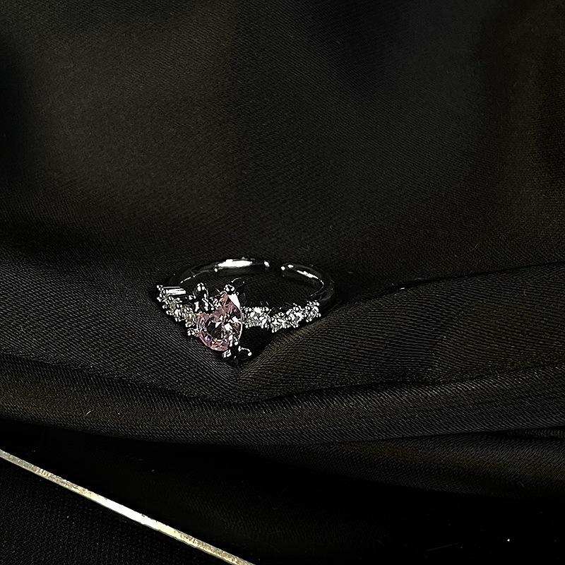 Sweet And Cool Pink Zircon Butterfly Open Ring Female Niche Design Cold Wind Fashion Personality Advanced Sense Index Finger Ring