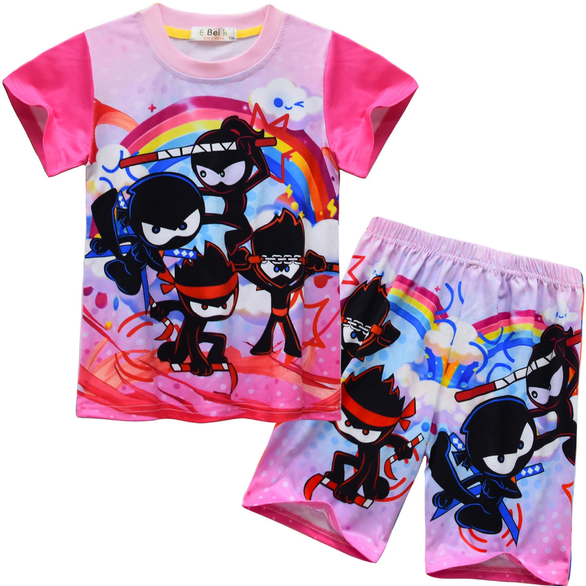 

Children S Short-Sleeved Animation Cartoon Digital Printing Medium And Older Children S Daily Loungewear Short-Sleeved + Shorts Set 91181 110