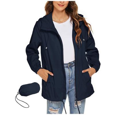Jaqueta de chuva feminina listrada sólida externa Plus capa de chuva impermeável com capuz à prova de vento