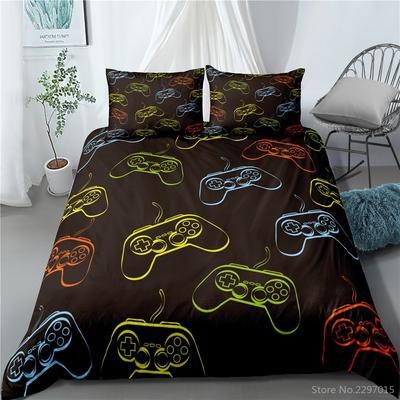 Moda Negro Juego Familiar Gamepad Juego de Cama 3d Adulto Niños Regalos Funda de Almohada Juegos de Funda Nórdica Decoración de Dormitorio Juegos de Ropa de Cama King