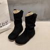 Internet Celebrity Heap Boots 2025 New Round Head Versatile Flat Bottom Western Cowboy Boots Matte Leather Short Boots Women's Autumn and Winter S