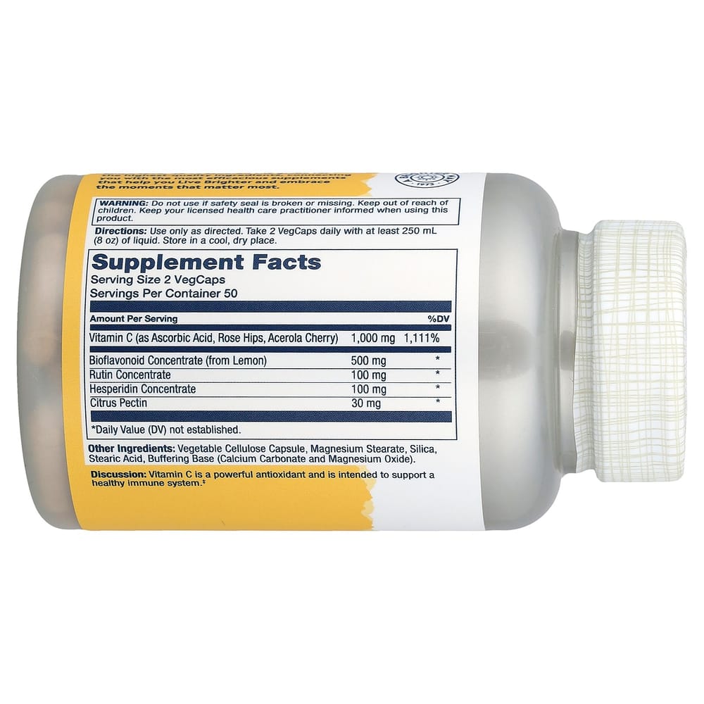 Solaray Buffered Super Bio Vitamin C 1000mg (500mg Per Capsule) Vegetarian Capsules, 100 Count