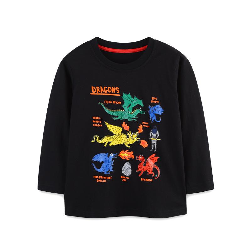 Boys  European Style Dinosaur Print Long Sleeve T-Shirt - Cotton Toddler Base Layer for Autumn 7 Years (125cm)
