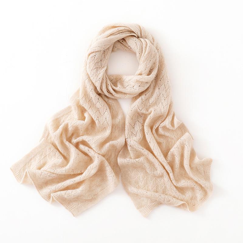 Cashmere 2025 Women's Solid Color Knitted Scarf Shawl – Hollowed-out Neck Protection for Autumn/Winter.