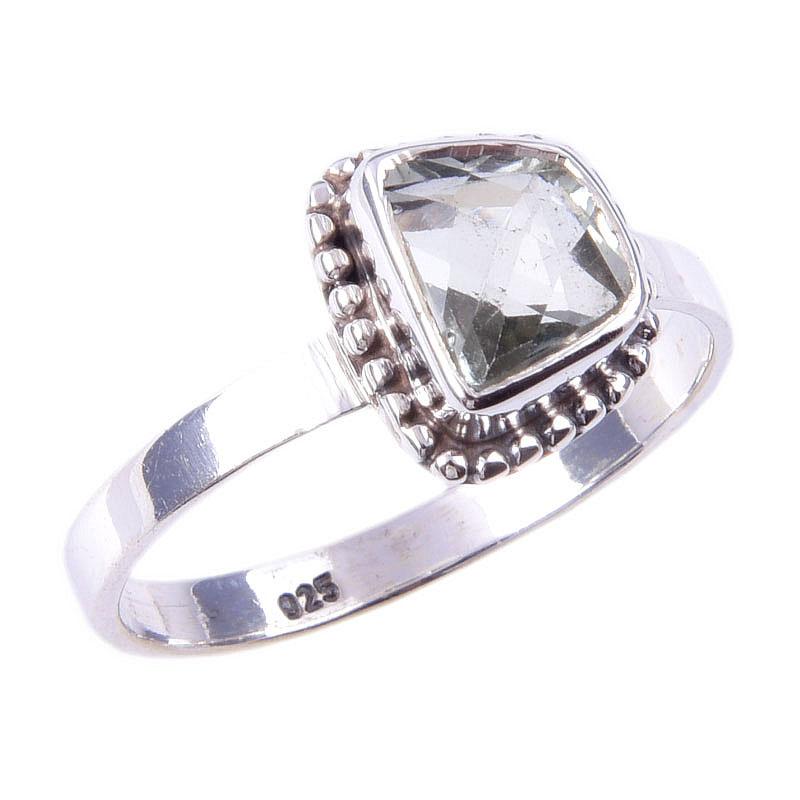 Natural Green Amethyst Gemstone 925 Solid Sterling Silver Jewelry Ring S.10 a1I28