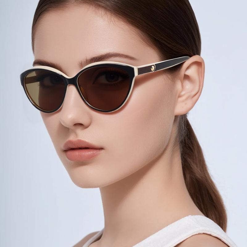VABBON Women Sunglasses Trendy Round Face Retro Inlaid Leather UV Protection 8632