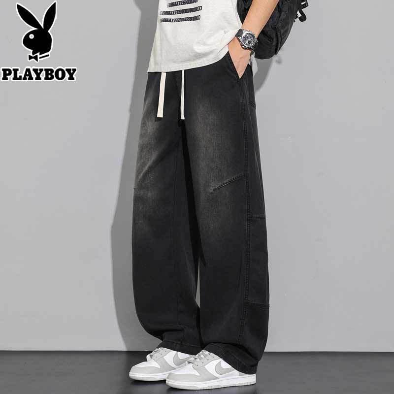 PLAYBOY Men's Loose Straight High Street Washed Jeans