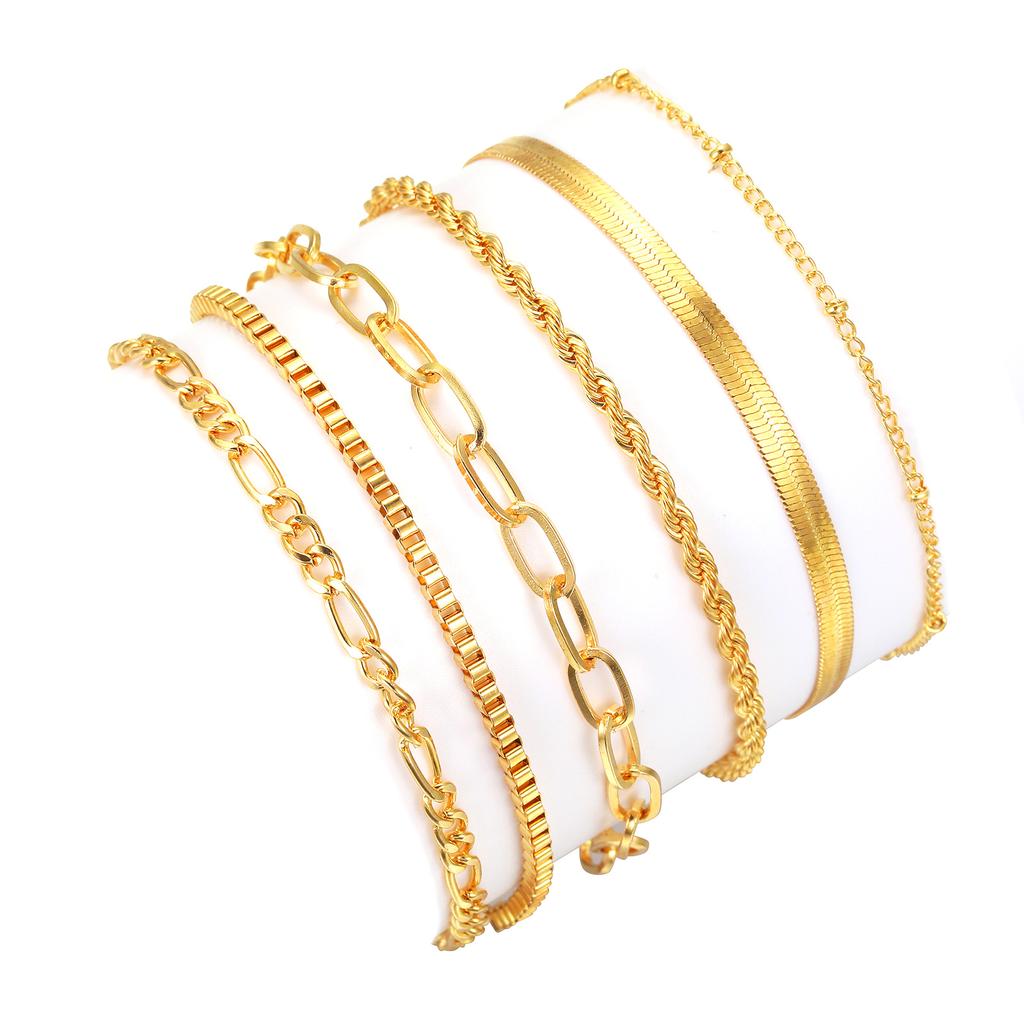 6pcs Trendy Gold Layers Bracelets for Women 14K Real Gold Plated Comfortable and Portable Jewelry Statement Outfits