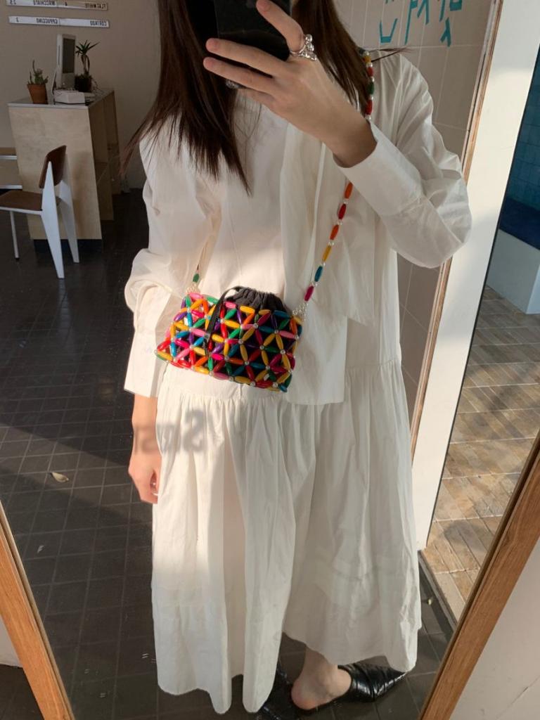 Korean Style Beaded Bag Handmade, Wooden Crochet Knitting Purse with Inner Pocket, Candy Color Shoulder Crossbody Bag