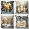 Home Decor Christmas-Themed Candles & Cute Animals Pillows Pattern Cushion Cover Suitable For Sofa Bedroom Car Pillow Cover