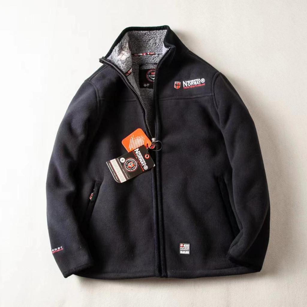 Men's Winter Windproof Fleece-Lined Jacket - Stand Collar, Lamb's Wool, Solid Color, Casual Style